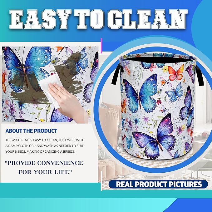 Beautiful Butterfly Laundry Basket Oxford Cloth Funny Butterflies Laundry Hamper With Handle Foldable Portable Clothes Storage Basket 18.9 X 16.5 In Storage Bag For Laundry Room/Bathroom/Bedroom