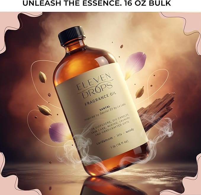 Santal Aroma Fragrance Oil – Essential Oil Blend for Diffusers, Candles & Soap Making, Mixing, Long Lasting Scent, Pet Friendly, Made in USA, Amber Glass Bottle, IFRA Compliant, 16 Fl. Oz