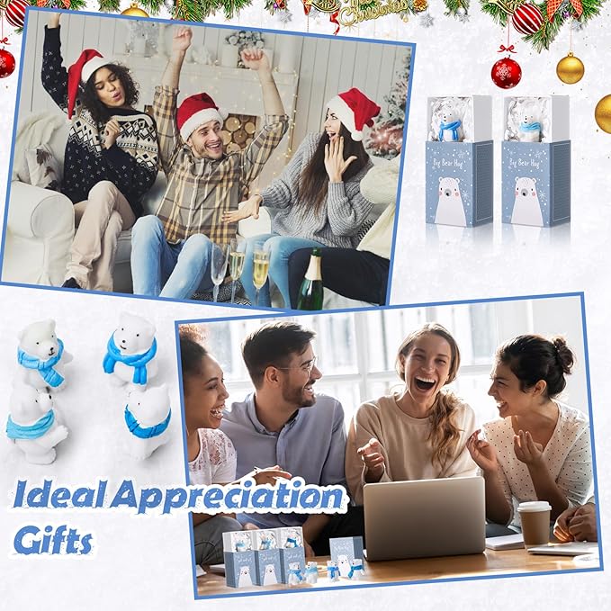 HyDren 100 Sets Mini Resin Bears Christmas Appreciation Gifts Mini Polar Figurines with Container Xmas Micro Landscape Ornament Thank You Gifts for Employees Friends Bulk Team Xmas Party Favors