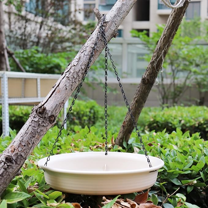 12 Inch Hanging Bird Bath, Bird Feeder and Drinking Fountain with Hook and Chain for Outdoor Garden Yard Patio