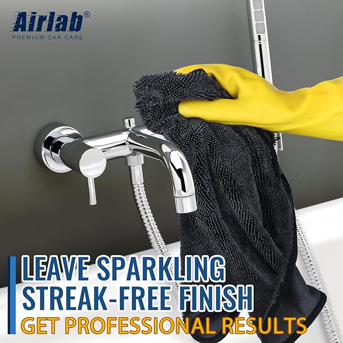 Airlab Microfiber Towels for Cars Wash Drying Extra Large Super Absorbent Cleaning Cloth Auto Detailing Ultra Soft, Lint-Free, Streak-Free, 35 x 24 Inch, Pack of 1, Grey-Black, 600 GSM
