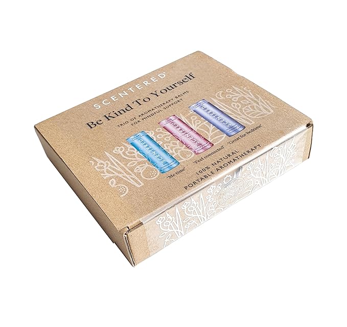 Scentered Aromatherapy Balm Gift Set - Be Kind to Yourself - Pack of 3 Balms: Sleep Well, Escape, Love - Lavender, Cedarwood, Ylang Ylang Essential Oils - Relaxing Gifts for Women