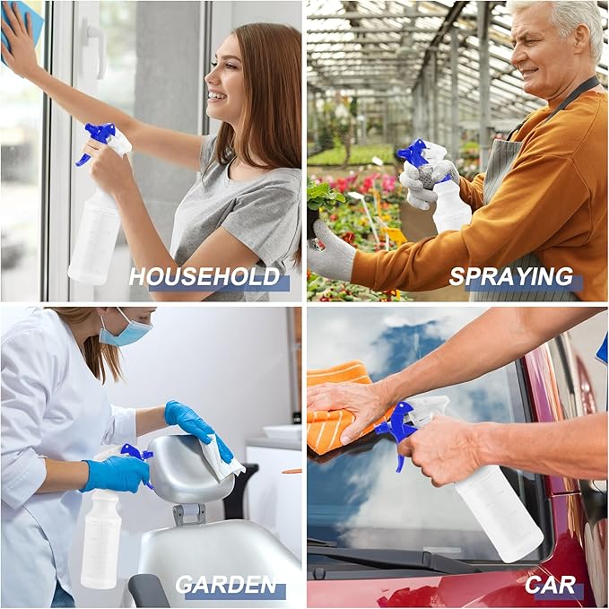 10 Pack Spray Bottles 16 oz Empty Water Spray Bottles for Cleaning Heavy Duty Refillable Squirt Container with Measurements Adjustable Nozzle for Household(Blue)
