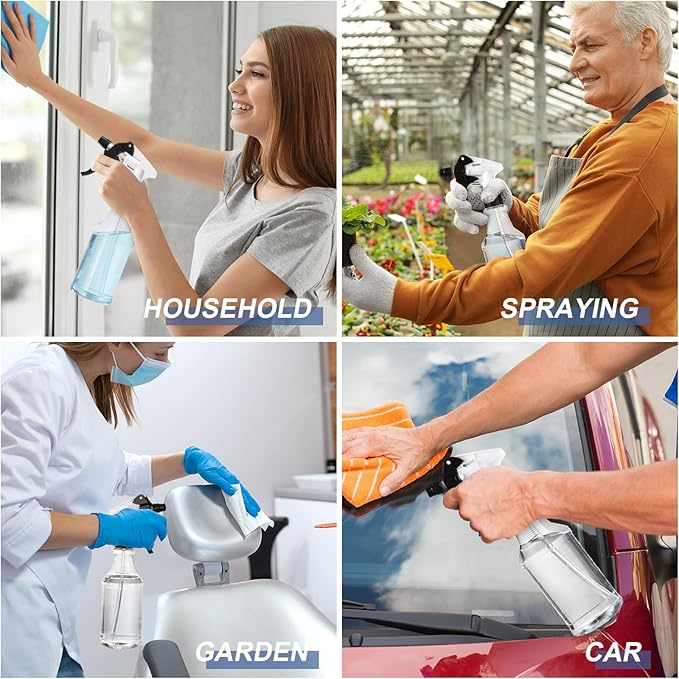 10 Pack Spray Bottles 16 oz Empty Water Spray Bottles for Cleaning Heavy Duty Refillable Squirt container with Measurements Adjustable Nozzle for Household (Black and White,Clear Style)