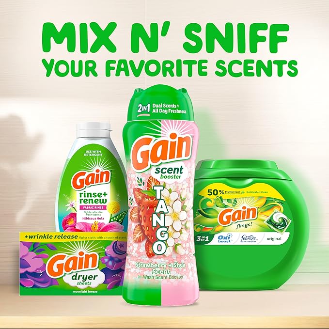 Gain Tango 2-in-1 Laundry Scent Booster Beads, Strawberry and Shea Scent, 21.1 oz, Laundry Beads with Dual Scents Plus All Day Freshness