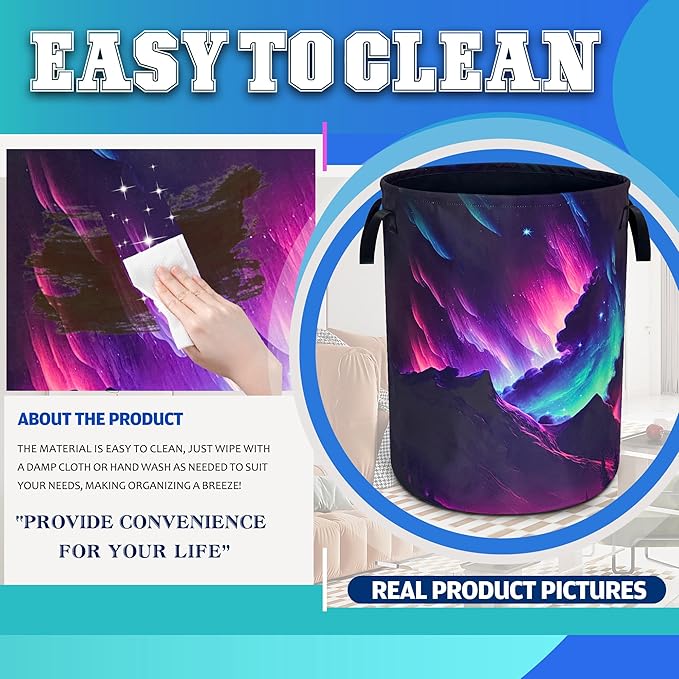 Beautiful Aurora Mountain Laundry Basket Oxford Cloth Laundry Hamper With Handle Foldable Portable Clothes Storage Basket 18.9 X 16.5 In Storage Bag For Laundry Room/Bathroom/Bedroom/Dormitories