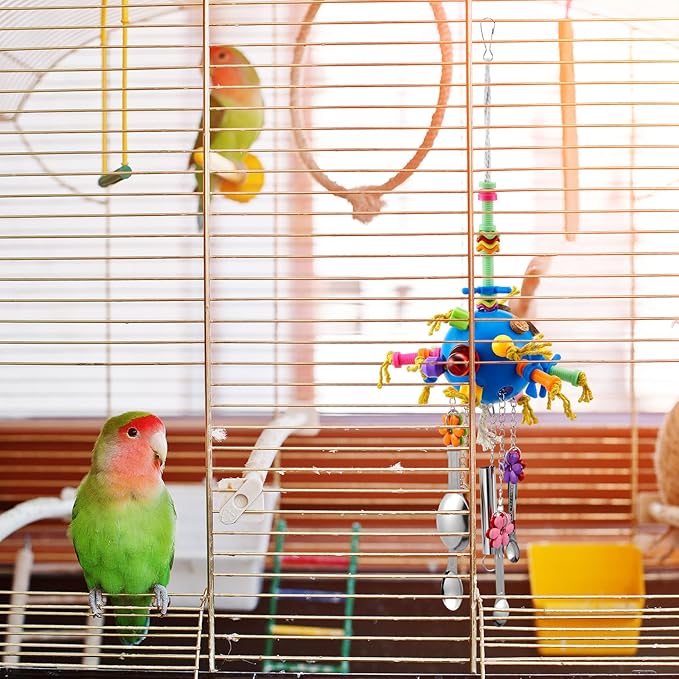 3 Pcs Extra Large Bird Parrot Toy Multicolored Natural Wooden Parrot Cage Chewing Toys for Large Medium Macaws Cockatoos African Grey Birds(Ring and Ball)