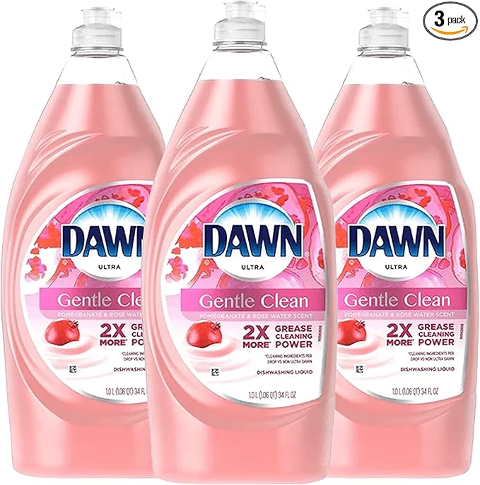 Dawn Ultra Gentle Clean Dishwashing Liquid Dish Soap, Pomegranate and Rose Water Scent, 34 Fl Oz (Pack of 3)