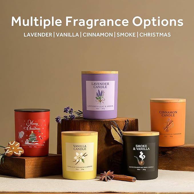 NORVENCE Candles for Men, Smoke & Vanilla Scented Candle Gifts for Men and Women, 10oz Soy Candles with Bamboo Lid for Home Scented, Birthday Gifts for Men