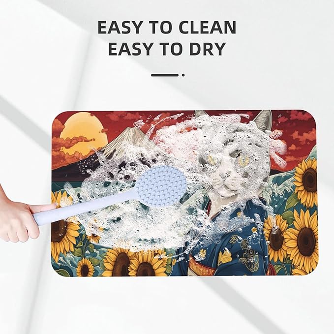 Japanese Waves Cat Bath mats Quick Dry Absorbent Bath Rugs Rubber Non Slip Bath Mat for Bathroom Floor Tub Shower Sink 20"×31.5"