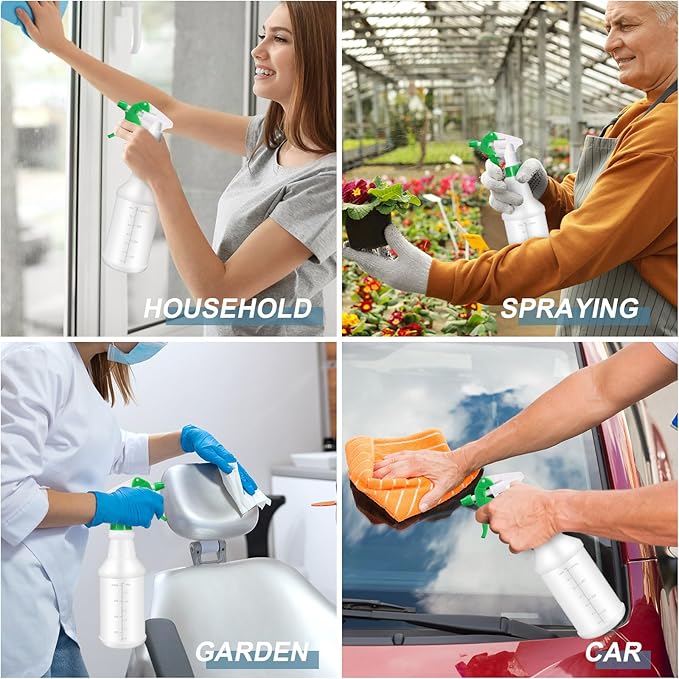 10 Pack Spray Bottles 16 Oz Empty Water Spray Bottles for Cleaning Heavy Duty Refillable Squirt Container with Measurements Adjustable Nozzle for Household Commercial Industrial(Green)