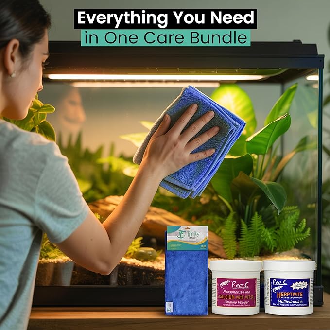 Reptile Calcium with D3 3.3 oz. Herptivite multivitamin 3.3 oz. for Reptiles and Amphibians, with Microfiber Cleaning Cloth (Herptivite multivitamin for Reptiles, Ultrafine Calcium Powder with D3)