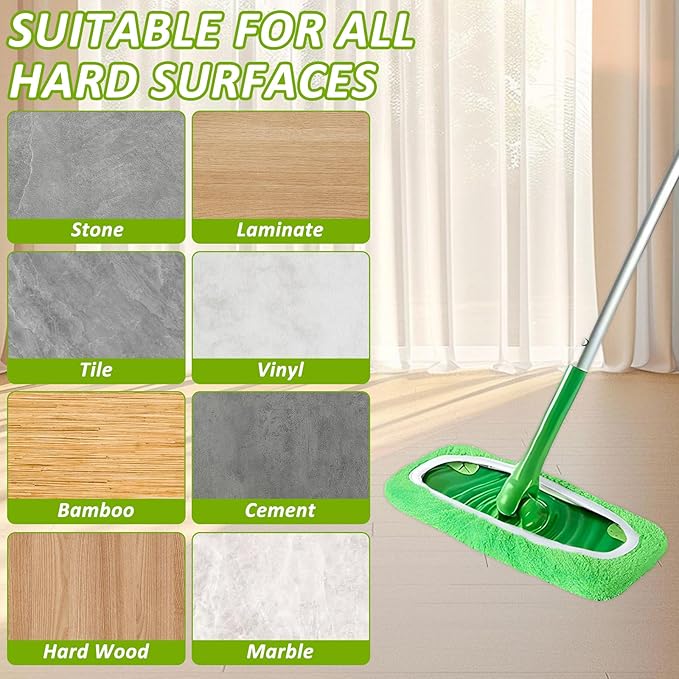 24 Pack Reusable Microfiber Mop Pads, Reusable Mop Pads Fit Swiffer, Washable Mop Pads Compatible with Swiffer, Replacement Wet Mopping Refills for Cleaning Hardwood Surface Floor