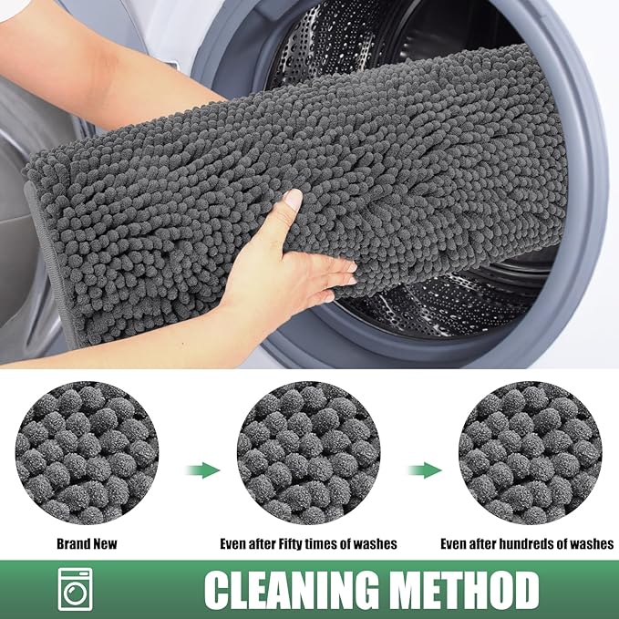 IM HOME Chenille Absorbent Outdoor Doormat 60" x 48", Washable Muddy Door Mats for Dog Non Slip Indoor Doormats Dog Mat for Muddy Paw Front Inside Doormats for Entryway Grey