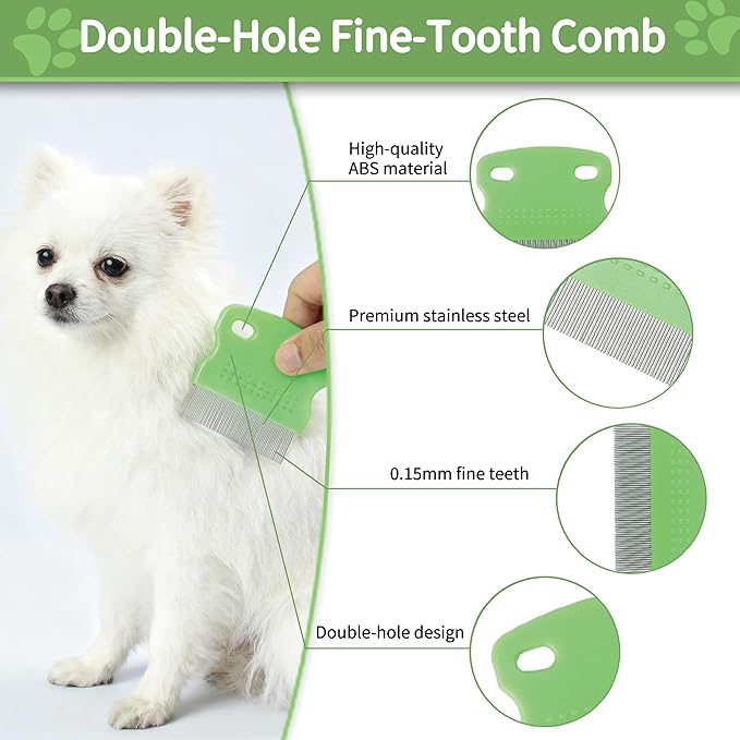 5-Piece Flea Comb Set - Dog Brush, Cat Brush, Flea Comb for Cats, Dog Brush for Shedding, W/Dematting Comb/Scissors, 2-in-1 Massage, Ergonomic Grip, Fit All Pet Breeds & Fur Types