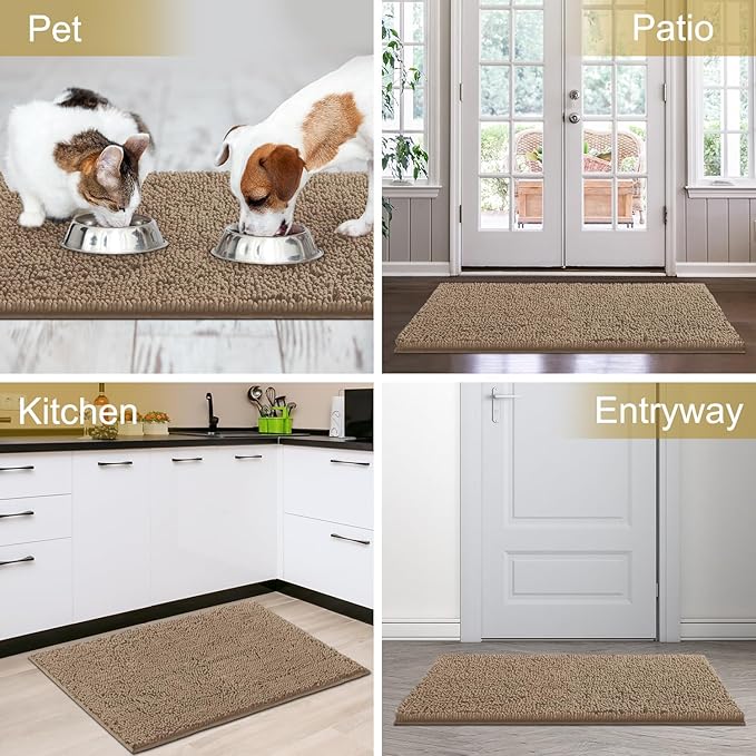 IM HOME Chenille Absorbent Outdoor Doormat 71" x 25", Washable Muddy Door Mats for Dog Non Slip Indoor Doormat Dog Mat for Muddy Paw Front Inside Doormats for Entryway Camel