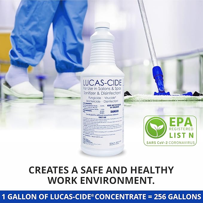 LUCAS-CIDE Salon and Spa Disinfectant, Hospital Grade, Blue, 32 Fl Oz