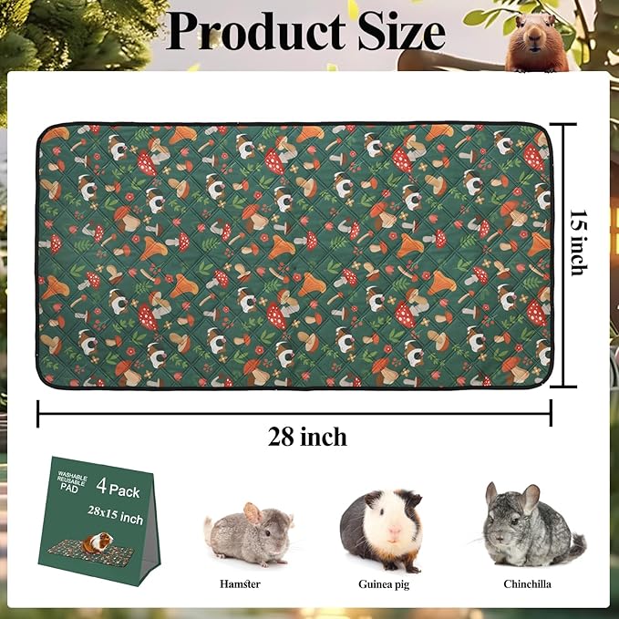 2 Pack Guinea Pig Cage Liners - Washable 47"X24" Bedding Pee Pad, Super Absorbent, Waterproof & Anti-Slip Reusable Mat for Rabbit, Hamster, Rat