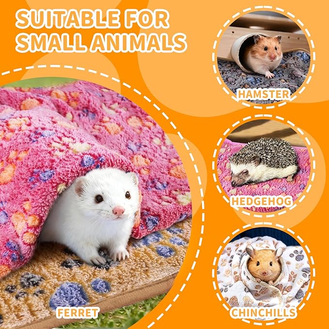 8PCS Soft Guinea Pig Bedding Blankets Washable Small Animal Fleece Cage Liners Reusable Pet Pee Pad Sleep Mat Pad Cover for Hamster Chinchilla Rabbit Hedgehog Dog Cat Essentials (16×24 Inch)