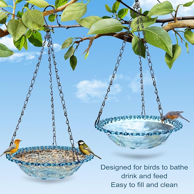 2 Pack Hanging Bird Baths, Hanging Bird Feeders for Outdoors, Bird Water Bowl for Garden Yard Decor(Plastic, Blue Color)