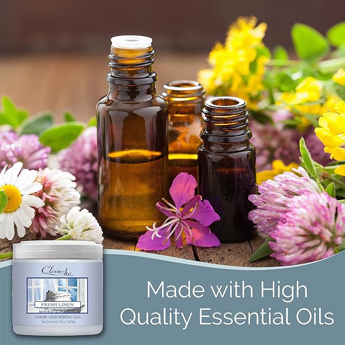 Clear Air Odor Absorber Gel - 15 oz, Pack of 2 - Air Freshener Absorbs and Eliminates Odors in Bathrooms, Cars, Boats, RVs and Pet Areas - Made with Essential Oils - Fresh Linen Scent