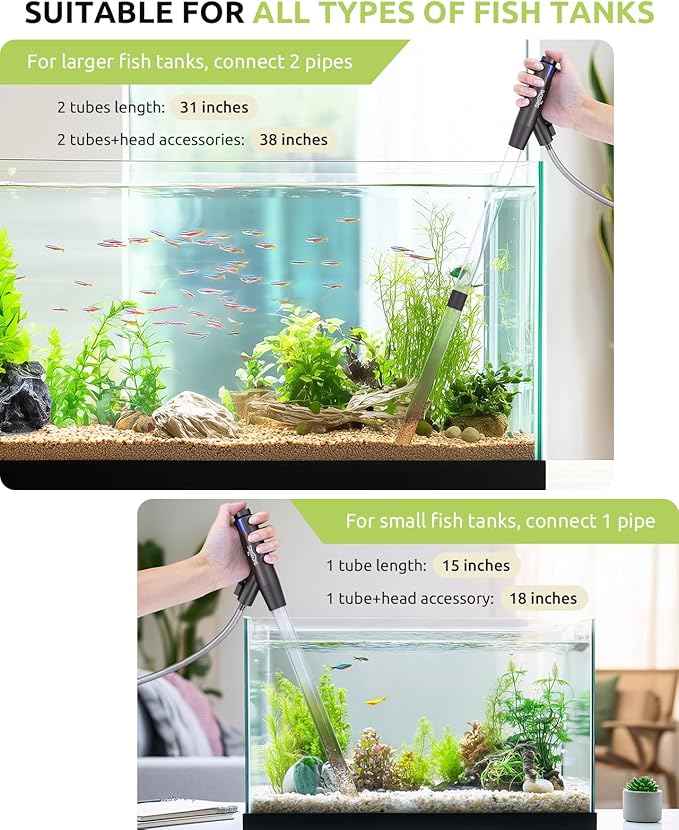 Aquarium Vacuum Gravel Cleaner Adjustable, Aquariums Siphon Fish Tank Cleaner, Manual Python Water Changer with Air Push Button, Fishtank Vacuums Cleaning Kit for Suck Manure Wash Sand