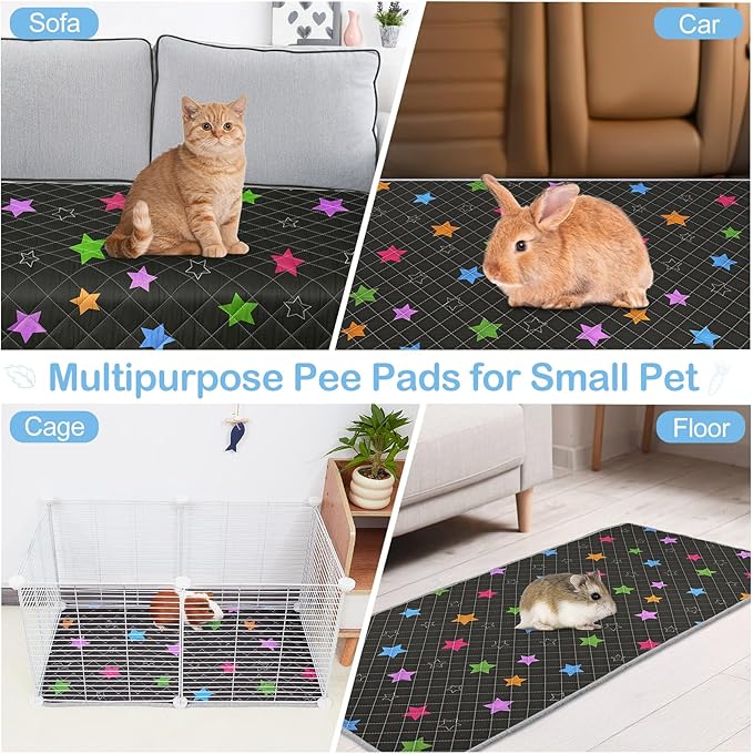 Bienbee Guinea Pig Bedding, 2 Pack 47" x 24" Reusable Guinea Pig Cage Liner Waterproof and Absorbent Small Animal Bedding Washable Guinea Pig Pee Pads for Small Pet Hamster Rabbit Squirrel, Black