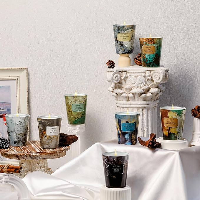 HomeLights 1-Wick Candles for Home Scented - 6.7oz Soy Wax Blend Candle Long-Lasting Fragrance, Industrial Chic Home Decor and Housewarming Gifts, Fireside Wood & Glow