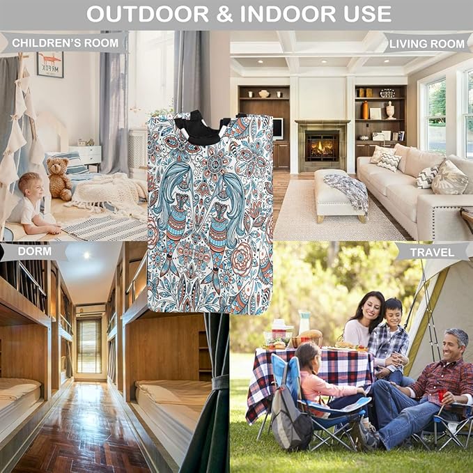 visesunny Collapsible Laundry Basket Vintage Mermaid Floral Large Laundry Hamper Oxford Fabric Dirty Clothes Toy Organizer with Handle For Bathroom Kids Room Dorm