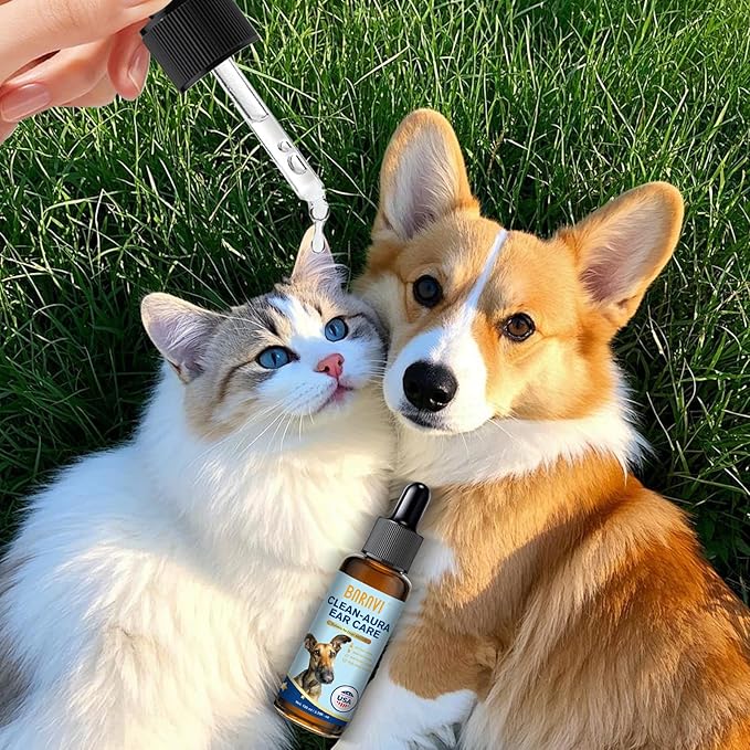 BARAVI Clean Aura Ear Care for Dogs & Cats - 3.38 fl oz (100ml) Natural Formula, Nourish & Soothe Pet Ear Comfort (Blue, S)