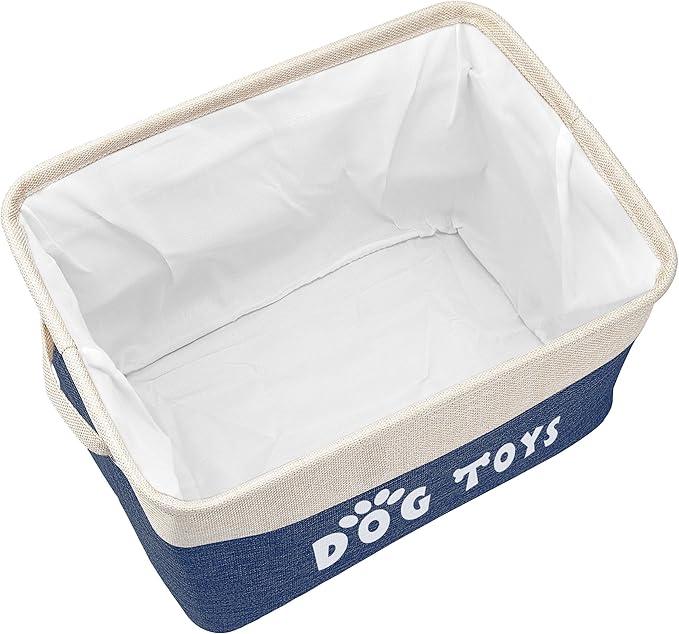PET ARTIST Dog Toy Basket, Collapsible Dog Toy Bin Box with Comfortable Handles, Large Pet Toy Storage Basket Organizer for Accessories, Toys, Coat & Clothing, Blanket & Leash, Navy Blue, 15"x11"x9"