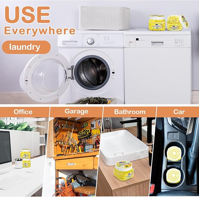 18 Pack Odor Eliminator Gel Beads Bulk 8 Ounce Air Freshener Gel Beads Scent Removing Long Lasting Eliminates Odors for Home, Bathrooms, Cars, Boats, RVs and Pet Areas(Lemon)