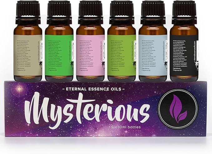 Eternal Essence Oils Mysterious Set of 6 Premium Fragrance Oils - Coconut Lime Verbena, Cabernet & Neroli, Dragons Blood, Wild Watermelon, Monkey Farts, and Black Oak Currant Scented Oils - 10ML