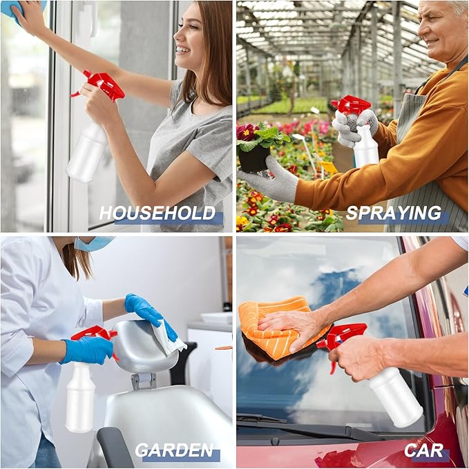 10 Pack Spray Bottles 16 oz Empty Water Spray Bottles for Cleaning Heavy Duty Refillable Squirt Container with Measurements Adjustable Nozzle for Household(Red)