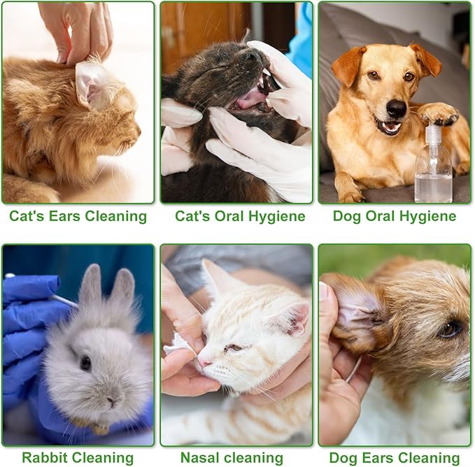 twoworld Pet Ear Swabs,2-in-1 Pet Ear Cleaning Liquid Swabs,Cat & Small Dog Ear Cleaner Swabs,Ear Cleaner Solution for Dogs and Cat for Daily Ear Cleaning Removes Wax, Dirt, & Odor (100)