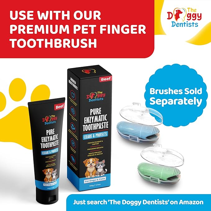 Vet Strength Pure Enzymatic Dog & Cat Toothpaste | 3.5oz Beef Flavor | Enzyme Pet Toothpaste for Tartar Removal, Bad Breath, Teeth Cleaning | Suitable for Puppies & Kittens
