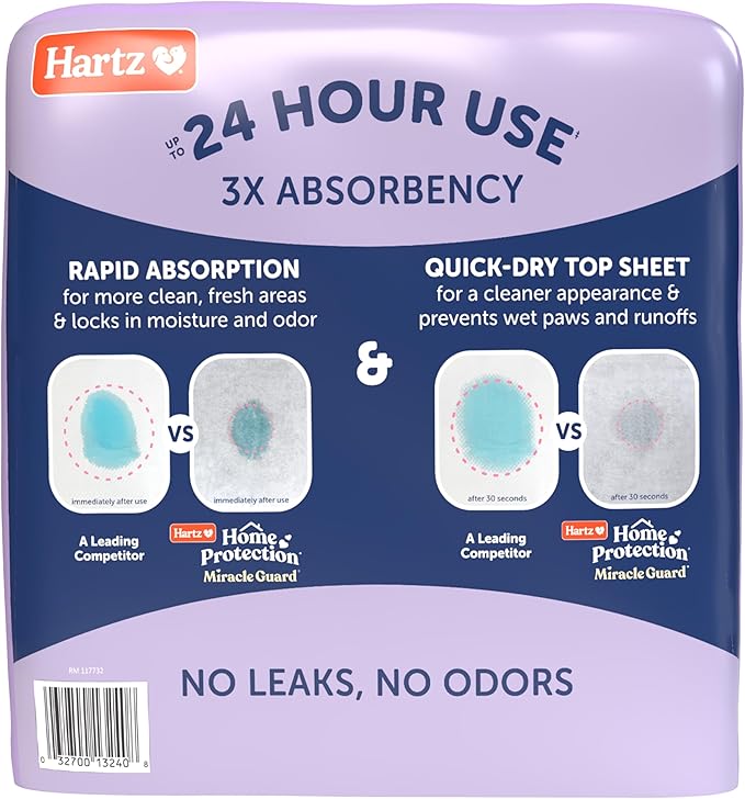 Hartz Home Protection Miracle Guard Lavender Scented Dog Pads, XL Size 30 Count, 24 Hour Use, Won't Leak and Odor Eliminating