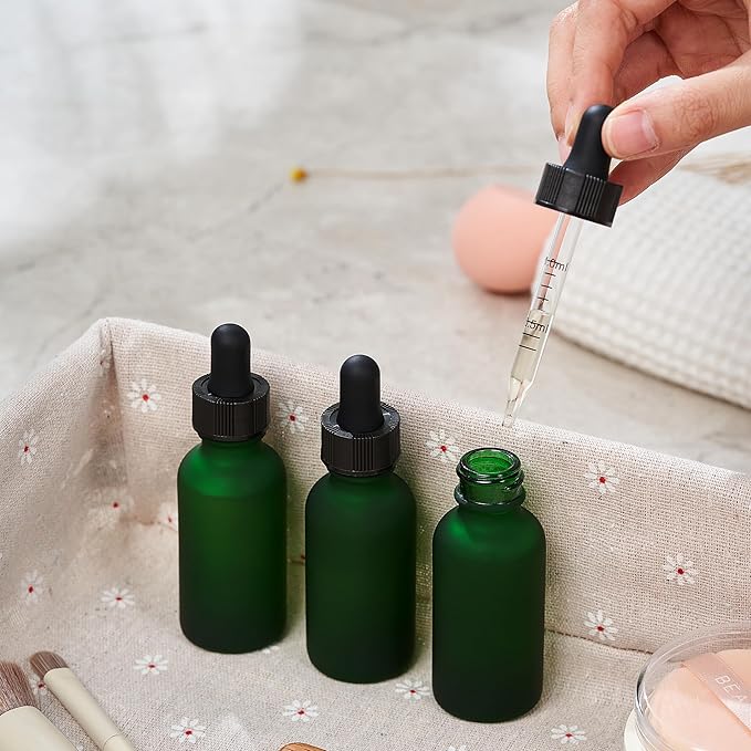48 Pcs, 2oz Glass Dropper Bottle, Leakproof Tincture Bottles with Dropper, Green Reusable Eye Dropper Bottle, Preety Frosted Texture, for All Kinds of Liquids (Green-Frosted, 2oz-48pcs)