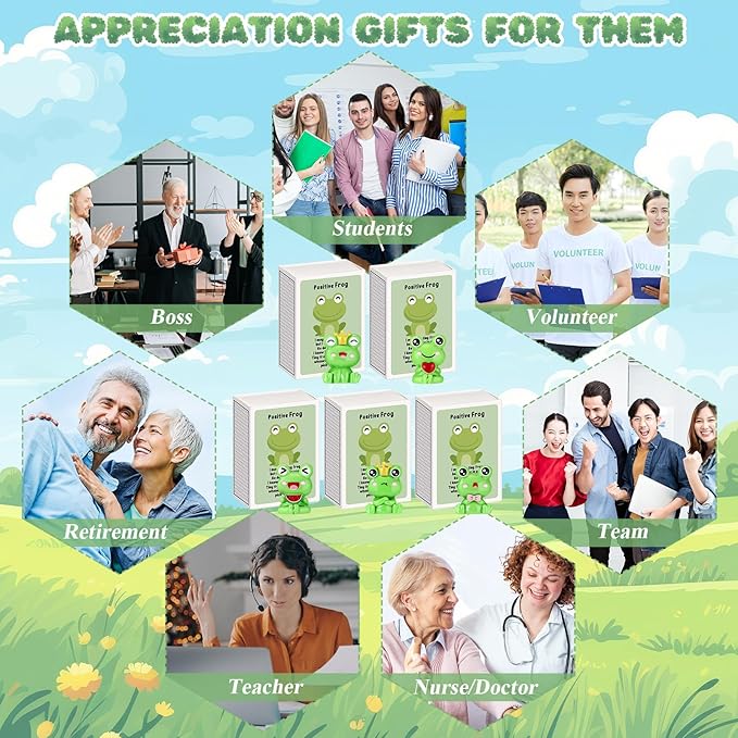 25 Set Employee Appreciation Gifts Bulk Coworkers Thank You Desk Pets Holiday Small Cute Emotional Support Resin Ornaments Card Box for Women Men Adults Office (Frog)