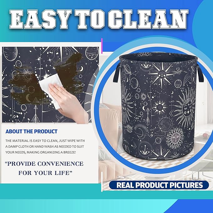 Universe Sun Planet Moon Laundry Basket Stars Celestial Oxford Cloth Laundry Hamper With Handle Foldable Portable Clothes Storage Basket 18.9 X 16.5 Inch Storage Bag For Laundry Room/Bathroom/Bedroom