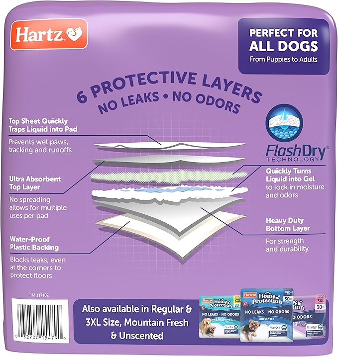 Hartz Home Protection Lavender Scented Dog Pads, XXL 20 count, Super Absorbent & Won't Leak, Odor Eliminating