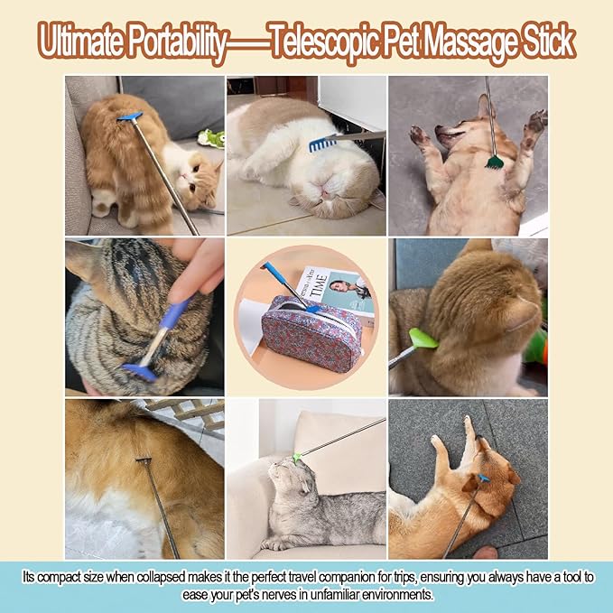 2-Pack Touch Therapy Toys for Pet, Telescopic Pet Massage Stick for Anxious Cats & Dogs, Bonding, Training & Stress Relief, Safe Touch for New Pets, Extends to 26" (B)