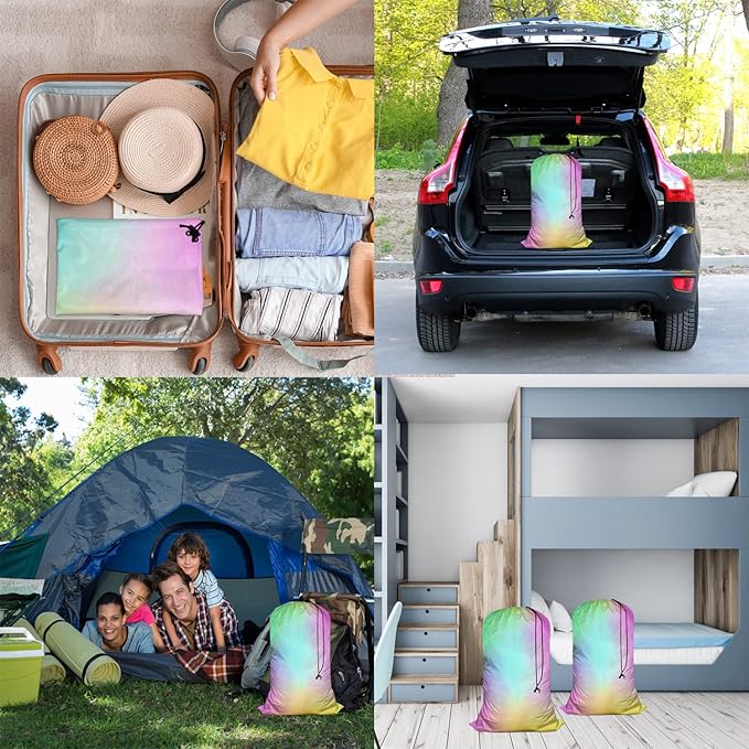 Swono Watercolor Rainbow Extra Large Huge Heavy Duty Oxford Cloth Laundry Storage Bag with Drawstring Closure, Clouds Beautiful Dye Gradient Art Laundry Bag, Machine Washable, Colorful