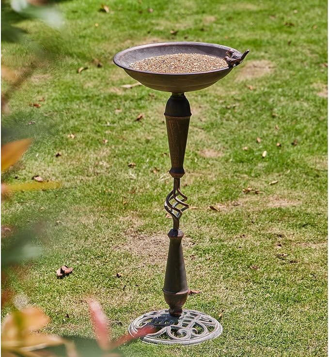 27.5’’H Cast Iron Pedestal Bird Bath,Metal Bird Bath for Outdoor,Vintage Metal Bird Bath Garden Decoration