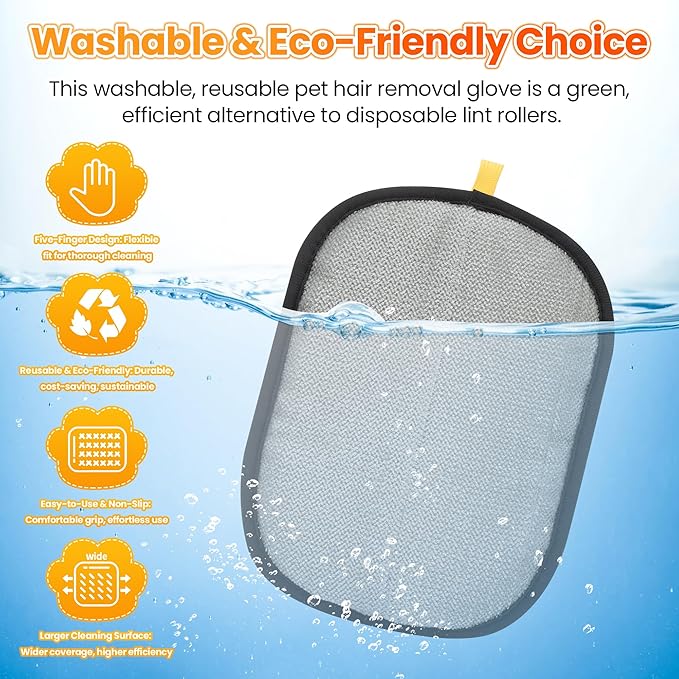 2 Pcs Pet Hair Removal Glove for Cats Dogs, 2025 Upgraded Five-Finger Electrostatic Glove for Deshedding Grooming, Reusable Washable Hair Remover for Furniture Couch 、Car 、Seat Carpet、 Bedding.