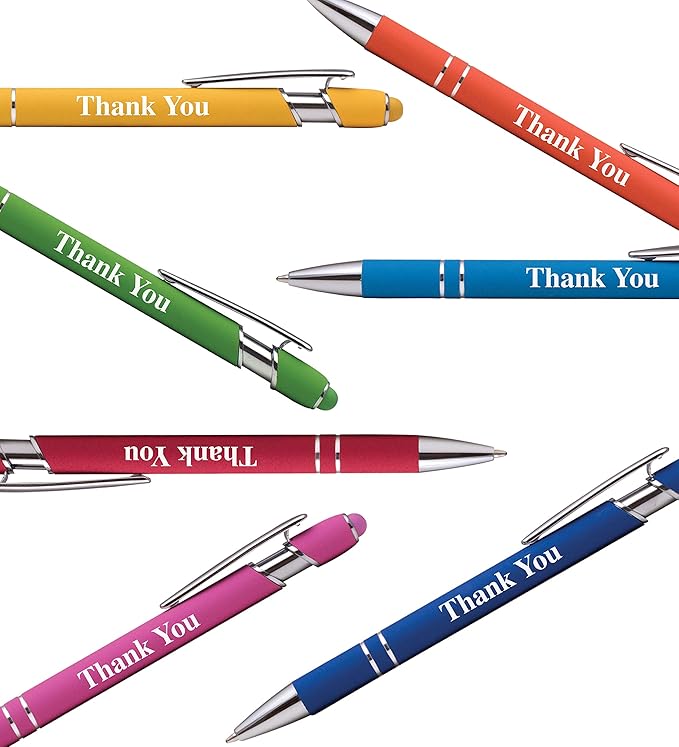 "Thank You" Premium Gift Stylus Pens For All TouchScreen Devices - Metal Soft Touch - 2 in 1 Combo Pen for Events, Parties, Employee Appreciation & More (7 Pack)