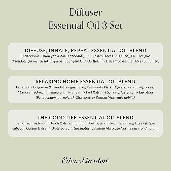 Edens Garden Essential Oils Diffuser 3 Set – 100% Pure Therapeutic Grade Aromatherapy Blends - for Natural Relaxation, Energy & Sleep – No Fragrance Oil & Undiluted for Home & Office, 10 ml/ 3 Pack