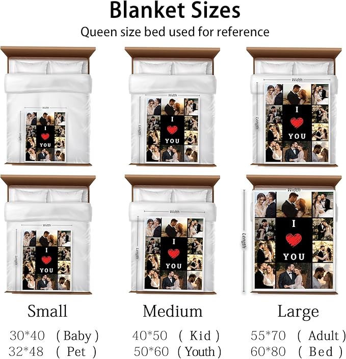 Ships Next Day Custom Photo Blanket for Valentine Day Personalized Thows Blanket with Picture I Love You Gifts for Couples Customized Gifts for Girlfriend/Boyfriend/Mom/Dad - Printed in USA