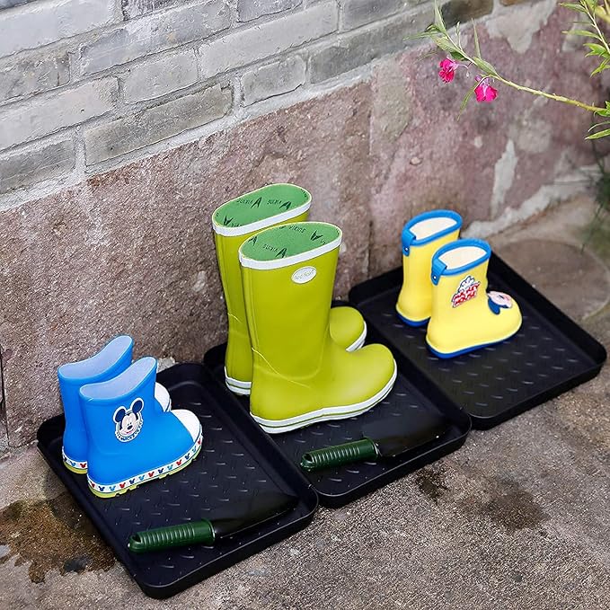 3PCS Boot Tray,Shoe Mat,Multi-Purpose Garden Tool Tray,Pet Food Mat,Waterproof for Indoor and Outdoor (Black, 14 x 11 Inch)