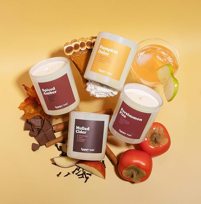 Happy Wax Mulled Cider All Natural Soy Wax 1 Wick Premium Scented Candle, Infused with Essential Oils, Long Lasting 30+ Hours of Burn Time